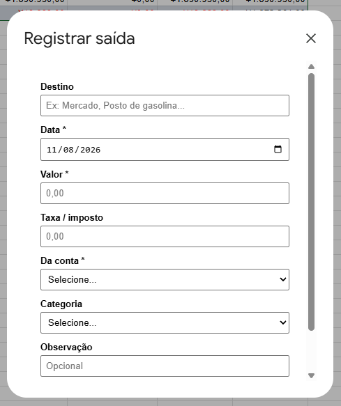 Formulário Registrar saída do ReceiptLoom